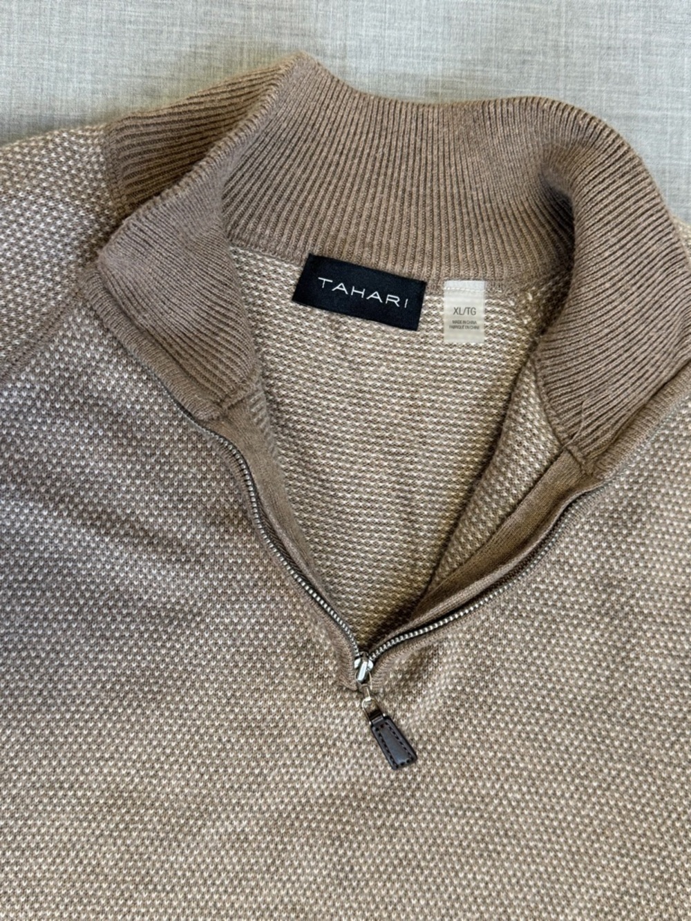Tahari Men's Zip Up Brown Sweater - Picture 2 of 4